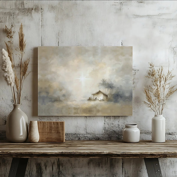 Star of Bethlehem Wall Art, Nativity Scene Canvas Print, Religious Christmas Canvas Wall Decor, Holy Family Art, Digital Down