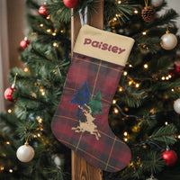 Red Plaid Pine Tree Holiday Stocking, Personalized Reindeer Christmas Stocking, Rustic Winter Fireplace Stocking, Family Mantle Decor Present
