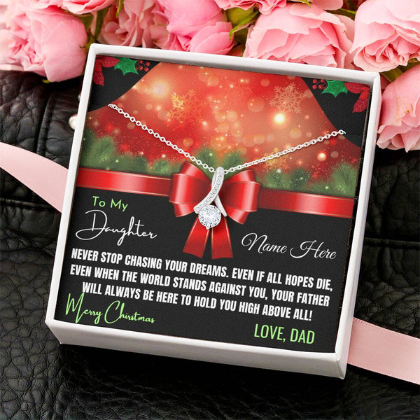 Ribbon Pendant Necklace, Daughter Christmas Necklace, Cubic Zirconia Pendant Jewelry, Meaningful Dad to Daughter Necklace, Ho