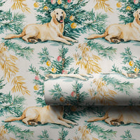 Christmas Dog Gift Wrap, Yellow Labrador Tree Wrapping Paper, Watercolor Puppy Wrapping Paper, Holiday Pet Gift Wrap, Dog Lover Present Wrap