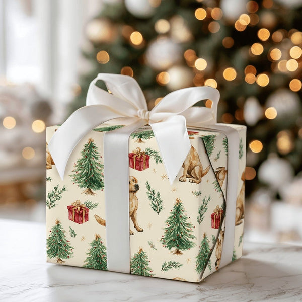 Dog Holiday Gift Wrap, Yellow Labrador Christmas Wrapping Paper, Watercolor Lab Christmas Paper, Festive Dog Lover Gift Wrapp