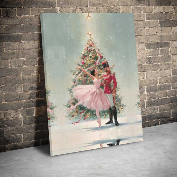 Ballerina and Prince Christmas Canvas Print, Nutcracker Ballet Canvas Art, Holiday Tree Wall Art, Christmas Ballet Canvas, Da
