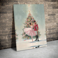 Ballerina and Prince Christmas Canvas Print, Nutcracker Ballet Canvas Art, Holiday Tree Wall Art, Christmas Ballet Canvas, Dance Lover Present