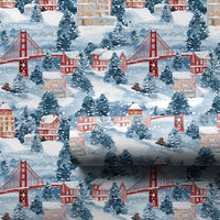 Golden Gate Bridge Gift Wrap, San Francisco Christmas Wrapping Paper, Winter Wonderland Wrapping Paper, California Holiday Gift Wrap