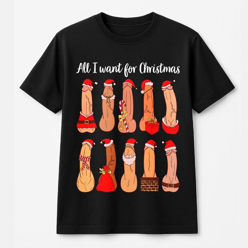 Humorous Adult Christmas T-Shirt, All I Want for Christmas Is Naughty Shirt, Sarcastic Holiday Party Humor Tee, Naughty List Graphic T-Shirt