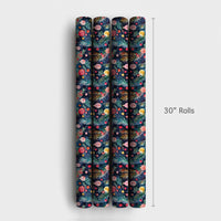 Navy Pine Branch Gift Wrap, Watercolor Ornament Wrapping Paper, Festive Christmas Ornament Wrapping Paper, Holiday Present Paper Roll