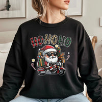 Humorous Biker Christmas Graphic Crewneck, Cool Santa Motorcycle Sweatshirt, Retro Biker Santa Sweater, Holiday Biker Pullover Present