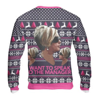 Humorous Ugly Holiday Sweater, Speak to the Manager Karen Meme Christmas Sweatshirt, Sarcastic Xmas Crewneck Sweatshirt, Retro Humor Gag Present