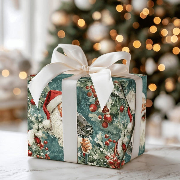 Retro Christmas Carols Gift Wrap, Vintage Singing Santa Wrapping Paper, Holiday Present Paper, Festive Xmas Wrapping Paper Ro