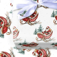 Watercolor Pine Tree Christmas Wrapping Paper, Black Santa Sleigh Wrapping Paper, Inclusive Holiday Gift Wrap, Festive Xmas Wrapping Paper