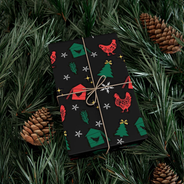 Farmhouse Coop Holiday Gift Wrap, Christmas Chicken Wrapping Paper, Adorable Farm Animal Present Wrap, Rustic Xmas Holiday Gi