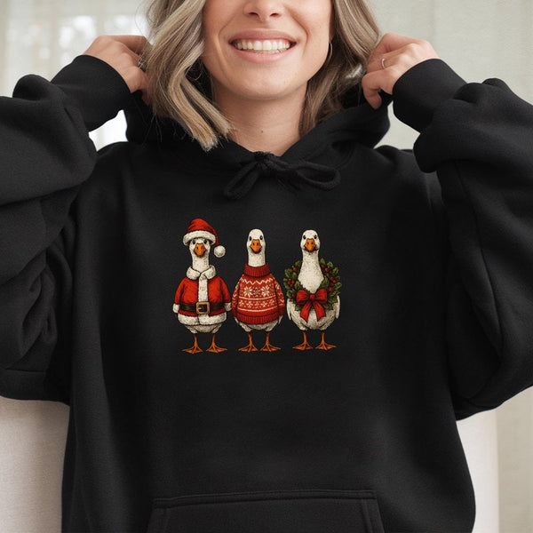 Holiday Farm Animal Graphic Sweatshirt, Humorous Christmas Goose Hoodie, Adorable Xmas Goose Hooded Sweater, Comfy Winter Goo