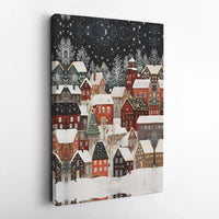 Snowy Night Town Scenery Canvas Print, Winter Village Canvas Wall Art, Comfy Christmas Wall Art, Holiday Landscape Canvas, Winter Home Decor