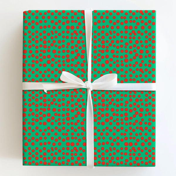 Green Confetti Gift Wrap, Red Polka Dot Christmas Wrapping Paper, Festive Berry Holiday Wrapping Paper, Retro Dot Gift Wrap, 