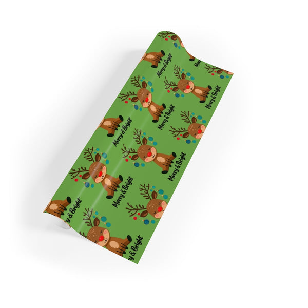 Christmas Lights Gift Wrap, Merry and Bright Reindeer Wrapping Paper, Adorable Holiday Gift Wrapping Paper, Festive Winter Se