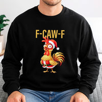F-CAW-F Rooster Santa Crewneck, Humorous Christmas Chicken Sweatshirt, Sarcastic Farm Animal Xmas Pullover, Farmer Poultry Lover Sweater