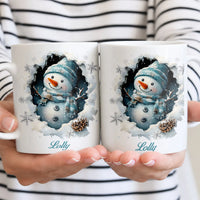 Personalized Name 3D Winter Coffee Mug, Custom Snowman Ceramic Mug, Adorable Holiday Tea Coffee Cup, Christmas Mug Present for Coffee Lovers