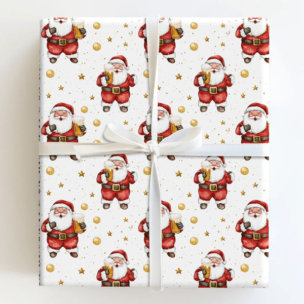 Humorous Christmas Gift Wrap, Beer Santa Wrapping Paper, Secret Santa Gift Wrapping Paper, Holiday Beer Lover Gift Wrap, Xmas
