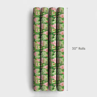 Pink Fairy Tale House Gift Wrap, Watercolor Christmas Village Wrapping Paper, Whimsical Holiday Wrapping Paper, Festive Winter Gift Wrap