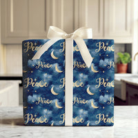 Gold Moon Stars Christmas Gift Wrap, Nativity Peace Wrapping Paper, Christian Holiday Paper, Dark Blue Religious Gift Wrapping Paper Roll