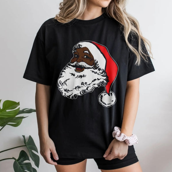 African American Christmas Graphic Tee, Black Santa Claus T-Shirt, Melanin Santa Shirt, Black Santa Holiday Graphic T-Shirt, 