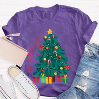 Retro Festive Holiday Graphic Tee, Merry and Bright Christmas Tree T-Shirt, Adorable Xmas Tree Shirt, Winter Holiday Present