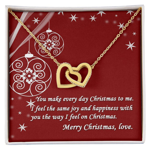 Cubic Zirconia Double Heart Pendant, Romantic Interlocking Hearts Necklace, Polished Steel Heart Jewelry, Holiday Christmas P