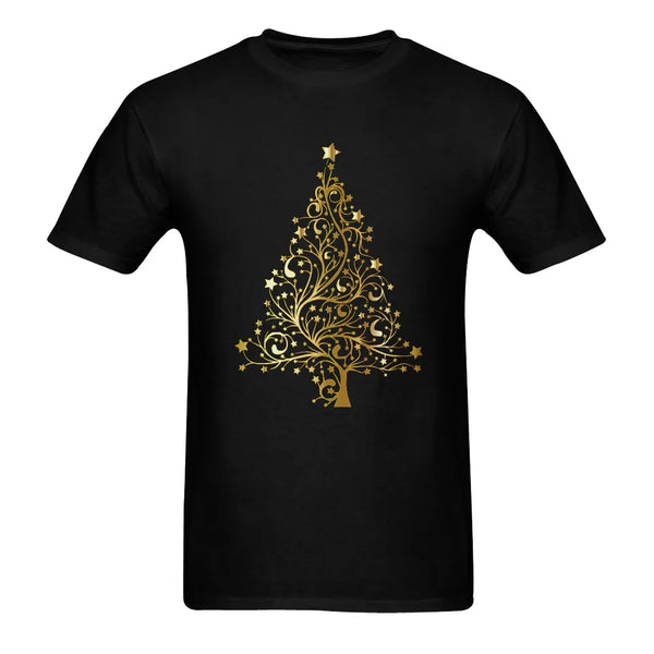 Ornate Swirl Tree Graphic Tee, Golden Christmas Tree T-Shirt, Holiday Christmas Tree Shirt, Festive Winter Graphic Tee, Mens 