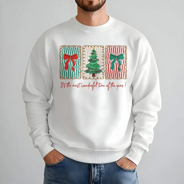 Christmas Tree Bow Sweatshirt, Most Wonderful Time of the Year Sweatshirt, Retro Holiday Crewneck Sweater, Womens Holiday Swe