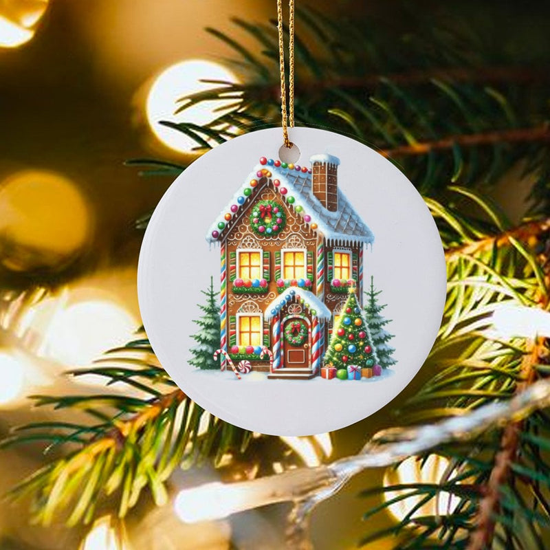 Festive Christmas Tree Ornament, Gingerbread House Ceramic Ornament, Magical Winter Holiday Ornament, Home Tree Decor, Family Xmas Present