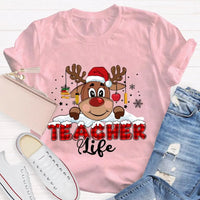 Red Plaid Teacher Shirt, Christmas Teacher Life T-Shirt, Holiday Educator Tee, Festive Plaid Graphic T-Shirt, Teacher Christmas Present Tee