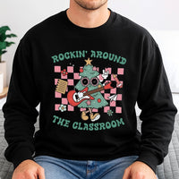 Christmas Tree Guitar Teacher Sweatshirt, Rockin Around the Classroom Sweatshirt, Retro School Holiday Sweater, Humorous Teacher Crewneck