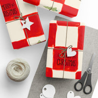 Red Checkered Holiday Gift Wrap, Christmas Tree Gift Wrapping Paper, Hand-Drawn Tree Present Wrap Roll, Plaid Xmas Wrapping Paper