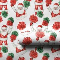 Humorous Pom-Pom Holiday Gift Wrap, Cheerleader Santa Christmas Wrapping Paper, Whimsical Santa Claus Wrapping Paper, Novelty Xmas Gift Wrap