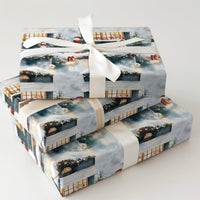 Festive Holiday Gift Wrap, Snowman Winter Village Christmas Wrapping Paper, Adorable Snowmen Scene Wrapping Paper, Winter Gift Wrap Roll