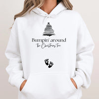 Adorable Holiday Pregnancy Reveal Hooded Sweatshirt, Bumpin' Around the Christmas Tree Hoodie, Mom to Be Baby Announcement Xmas Sweater