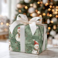 Sage Green Christmas Gift Wrap, Watercolor Snowman Wrapping Paper, Winter Holiday Snowman Gift Wrap, Adorable Snowman Christmas Wrapping Paper