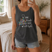 Shine Bright Like a Call Light Tank, Nurse Christmas Tank Top, Humorous Stethoscope Christmas Tree Tank Top, Nurse Holiday Present