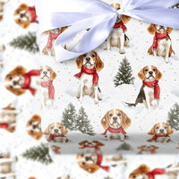 Festive Dog Holiday Wrapping Paper, Beagle Christmas Wrapping Paper, Winter Scarf Puppy Gift Wrap Roll, Beagle Gift Wrap, Dog Lover Present