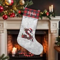 Red Buffalo Plaid Initial Holiday Stocking, Personalized Monogram Christmas Stocking, Custom Name Winter Stocking, Family Fireplace Decor