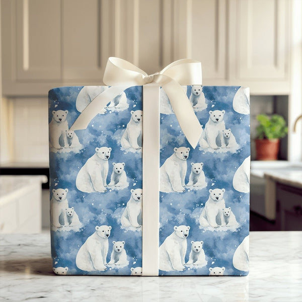 Adorable Arctic Winter Gift Wrap, Watercolor Polar Bear Wrapping Paper, Woodland Animal Gift Wrapping Paper, Christmas Birthd