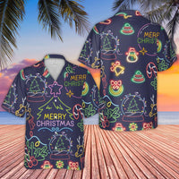 Reindeer Snow Globe Hawaiian Shirt, Neon Christmas Hawaiian Shirt, Holiday Party Button Up Shirt, Retro Xmas Aloha Shirt, Christmas Present