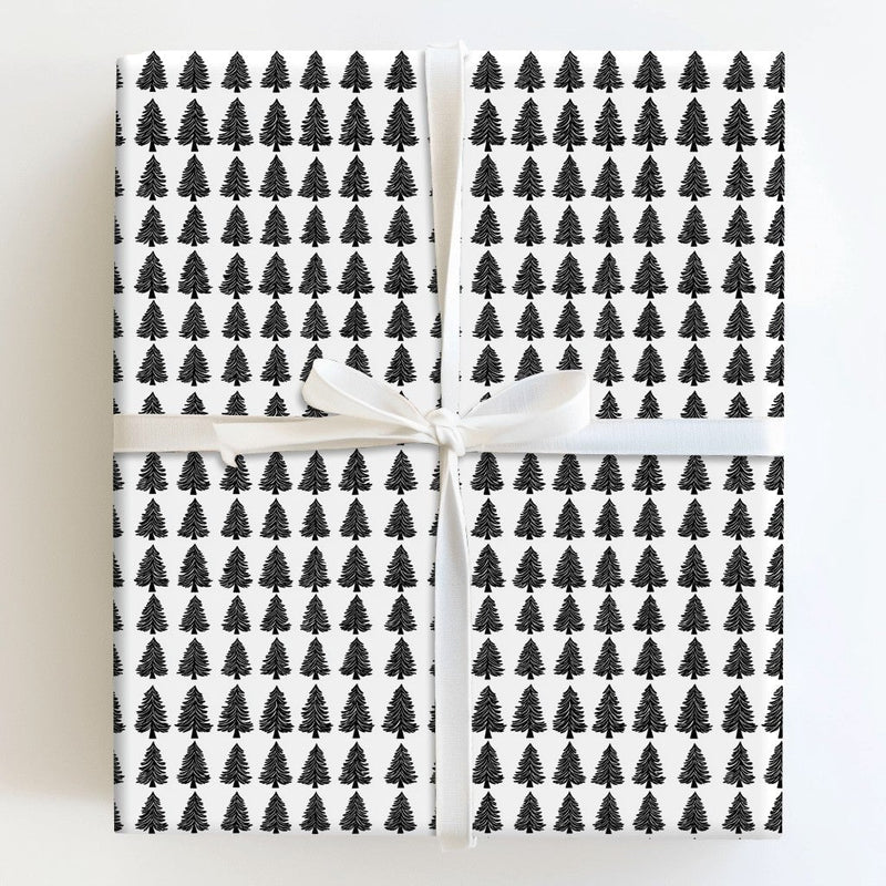 Black and White Christmas Wrapping Paper, Minimalist Pine Tree Wrapping Paper, Modern Tree Gift Wrap, Holiday Present Wrapping Paper