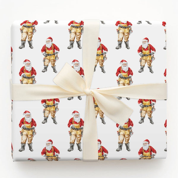Tan Overalls Santa Claus Gift Wrap, Carpenter Santa Wrapping Paper, Handyman DIY Christmas Wrapping Paper, Builder Holiday Pr