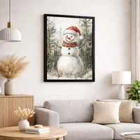 Festive Winter Forest Snow Print, Watercolor Christmas Snowman Canvas Wall Art, Holiday Season Wall Decor, Snowman Digital Download