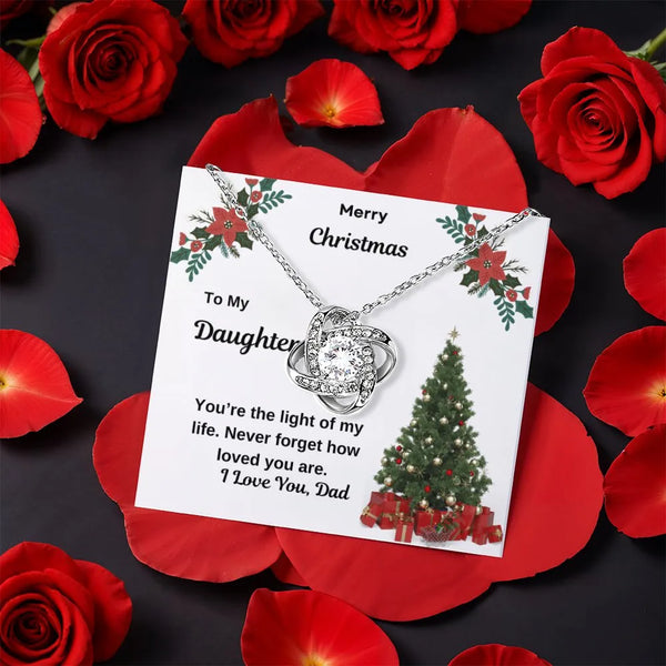 CZ Crystal Love Knot Pendant, Daughter Love Knot Necklace, Rotating Rose Box Knot Necklace, Christmas Keepsake Present for Da