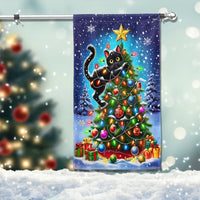 Humorous Holiday Kitten Yard Flag, Black Cat Christmas Tree Garden Flag, Double-Sided Cat Lovers Garden Flag, Winter Xmas Lawn Decor