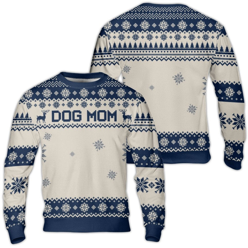 Reindeer Snowflake Ugly Sweater, Dog Mom Ugly Christmas Sweater, Nordic Holiday Sweatshirt, Adorable Pet Lover Crewneck, Winter Pullover Sweater
