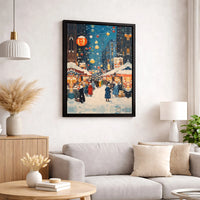 Winter Village Christmas Canvas Print, Snowy Christmas Market Canvas Art, Holiday Night Market Canvas Decor, Comfy Seasonal Home Wall Decor