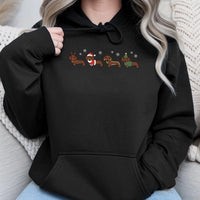 Humorous Wiener Dog Santa Hat Hooded Sweatshirt, Christmas Dachshund Hoodie, Holiday Puppy Graphic Sweater, Xmas Dog Mom Lover Present